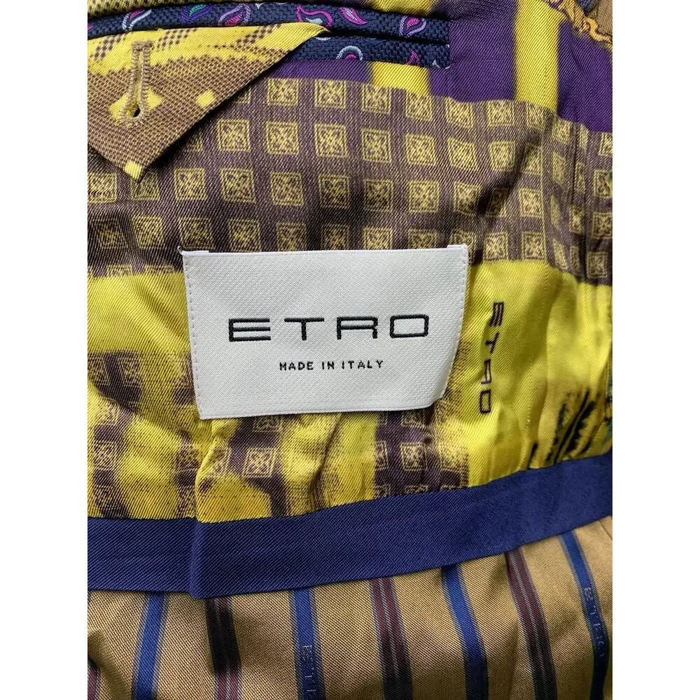 Etro Blazer 42R 52IT Beige Plaid Paisley Linen Wool Italy Sport Coat Luxury